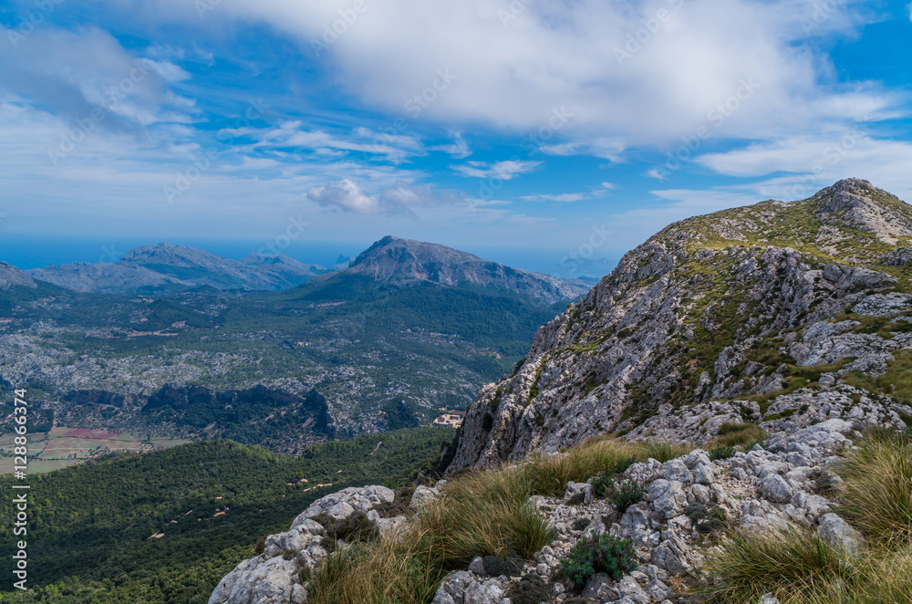 Beautiful panorama from the GR 221 Tramuntana mountains, Mallorca, Spain