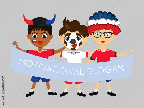 Fan of Czech Republic national football team, sports. Boy with flag in the colors of the national command with sports paraphernalia. Kid with national flag.