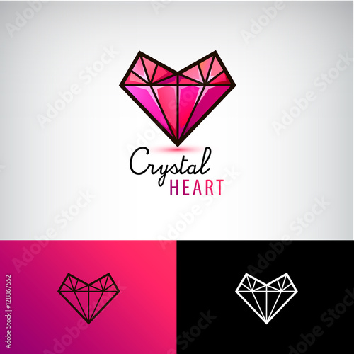 Vector chrystal heart icon, jewelry logo. Love, diamond,