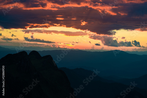 Beautiful summer landscape in the mountains with the sun at dawn © themorningglory