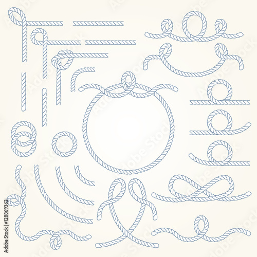 Rope nautical vector borders elements set. Isolated. Marine design for your sailor poster, t-shirt, card or web.