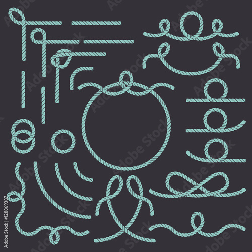 Rope nautical vector borders elements set. Isolated. Marine design for your sailor poster, t-shirt, card or web.