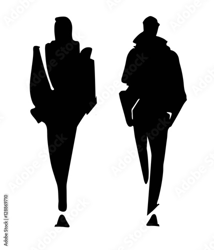 Fashion man model silhouettes hand drawn. Monochrome vector. Male fashion illustration .