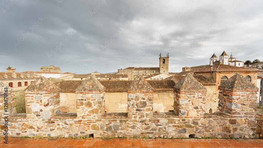 Cuenca vintage skyline with dark clouds