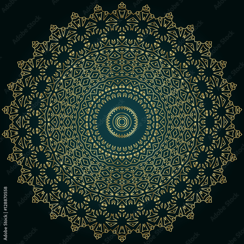 Golden mandala, luxury design element, islamic circular pattern, vector illustration.