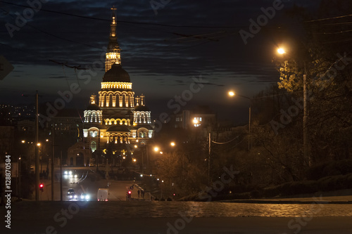Annunciation Cathedral in Kharkiv late at night