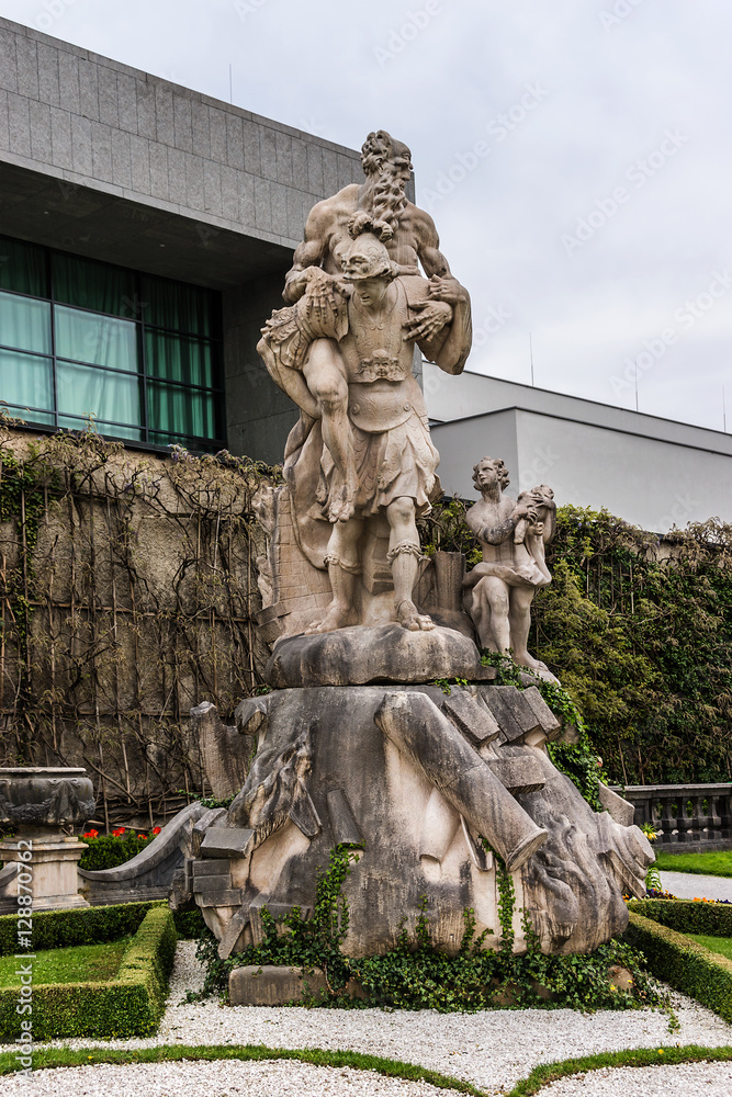 Antique statue in garden of Mirabell Palace. Salzburg, Austria.