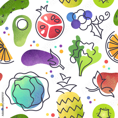 Seamless fruit and vegetables vegetarian food pattern