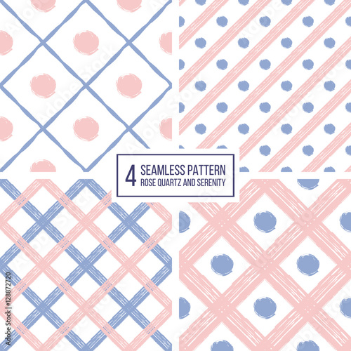 Grunge seamless pattern of diagonal stripes and circle in color 2016 rose quartz and serenity, seamless background grunge lines and points, hand drawn vector pattern for paper, wrapping, wedding