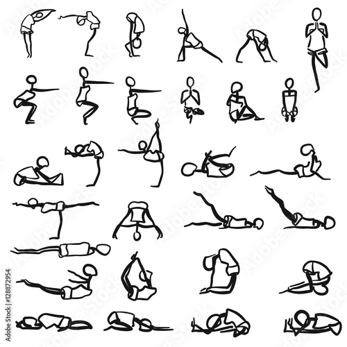 Strichmännchen Yoga Posen