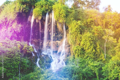Quadro su tela Thararak waterfall baan chedi kho, Mae sot, Tak, Thailand, Thailand, Colorful St