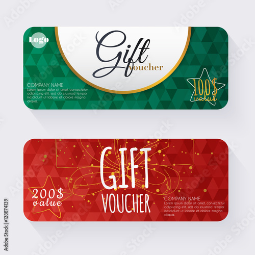 Gift voucher template with gold gift box, Gift certificate. Back