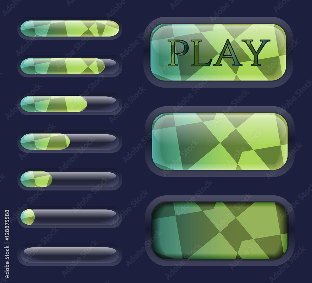 Isolated Game interface elements, button, resource progress bar. Vector illistration gui assets collection for game menu design. Can be used for Web, Mobile App, Infographics. 