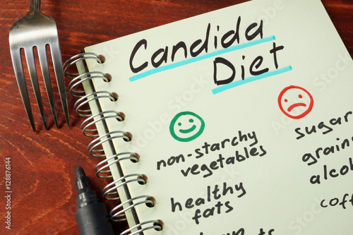 Obraz na plátně Candida diet with list of foods written on a note.