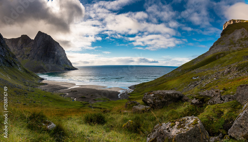 Kvalvika Beach on the Lofoten Islands, Norway photo