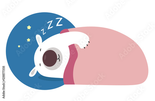 Polar bear fast asleep, covered with a blanket. Winter hibernation of animals