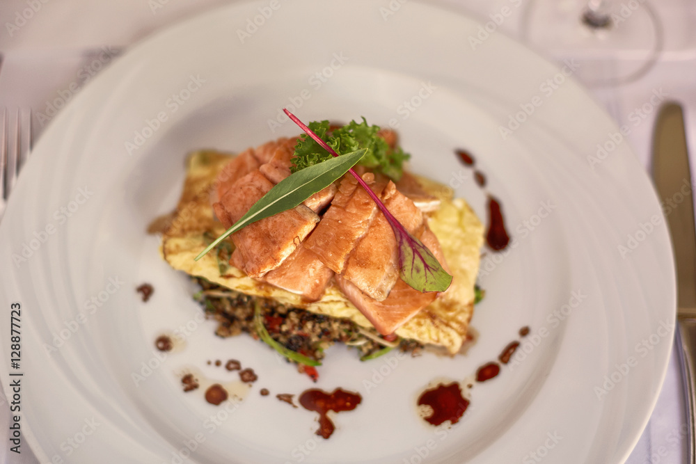 Traditional Peruvian Fish Trucha Served in a Restaurant Traditional Peruvian Fish Trucha Served in a Restaurant