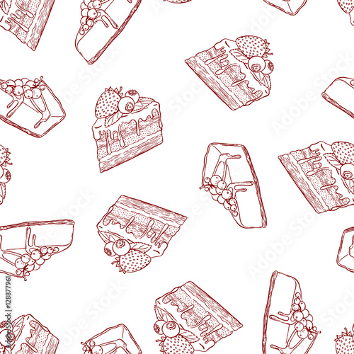 Cute seamless pattern made of hand drawn cakes.