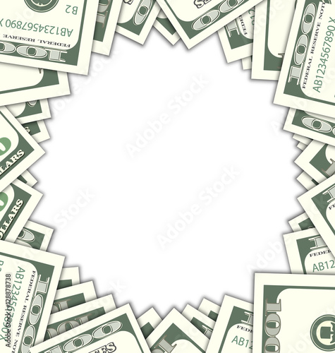 Round Frame with Dollars with Shadows on White Background