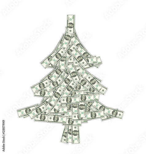 Christmas Concept - Pine Made of Banknotes of Dollars