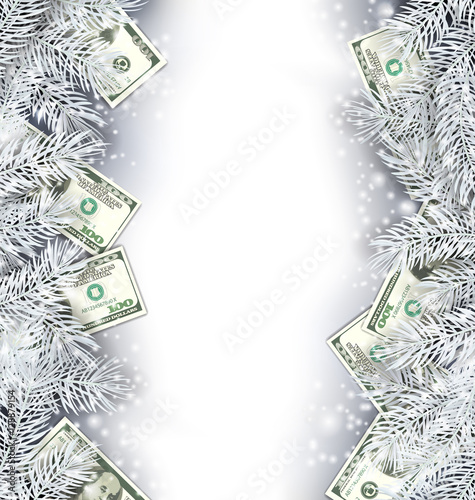 Holiday Frame with Fir Branches and Dollars