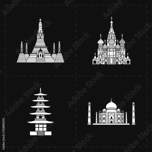 four flat landmark icons 