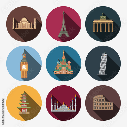 nine flat landmark icons 