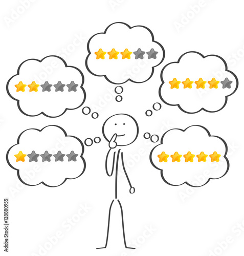 Strichmännchen denkt über eine Sterne Bewertung nach