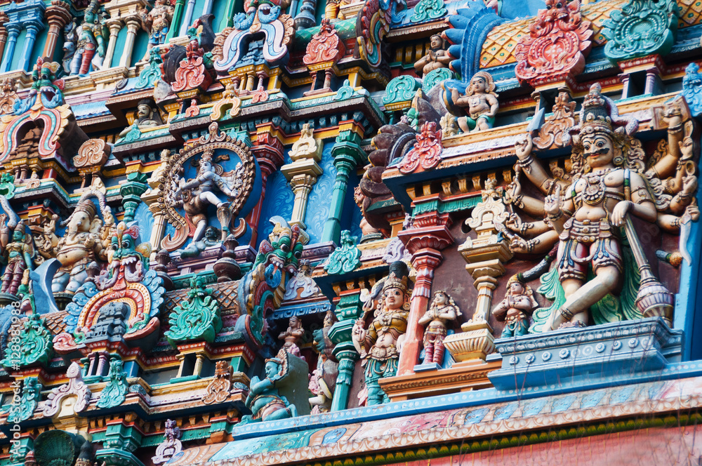 Fresque of an hindu tower temple Fresque of an hindu tower temple