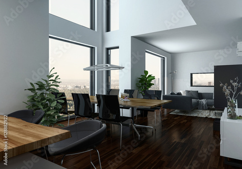 Modern living room interior with indoor balcony
