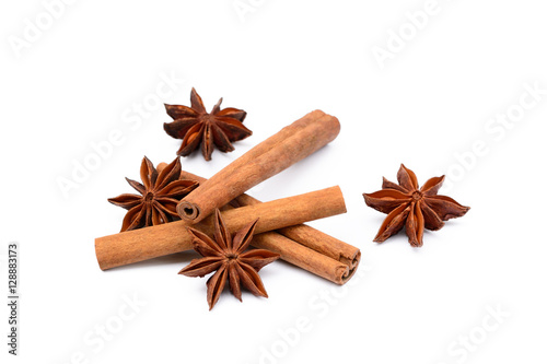  Fragrant anise and cinnamon isolated on white background