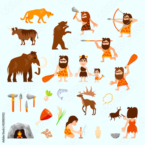 Stone Age Flat Icons Set 