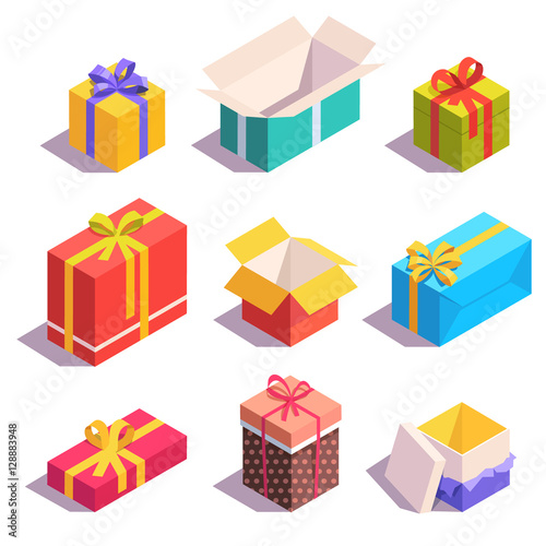 Bright, colorful present and gift boxes