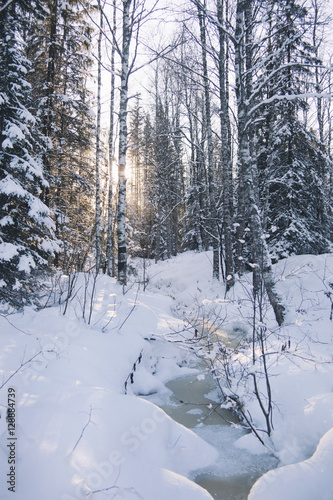 Frozen creek in winter snowy forest, Zyuratkul © Crazy nook