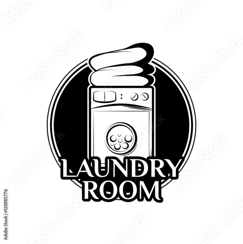 Washing Machine. Laundry Room And Dry Cleaning label and badge. Isolated On White