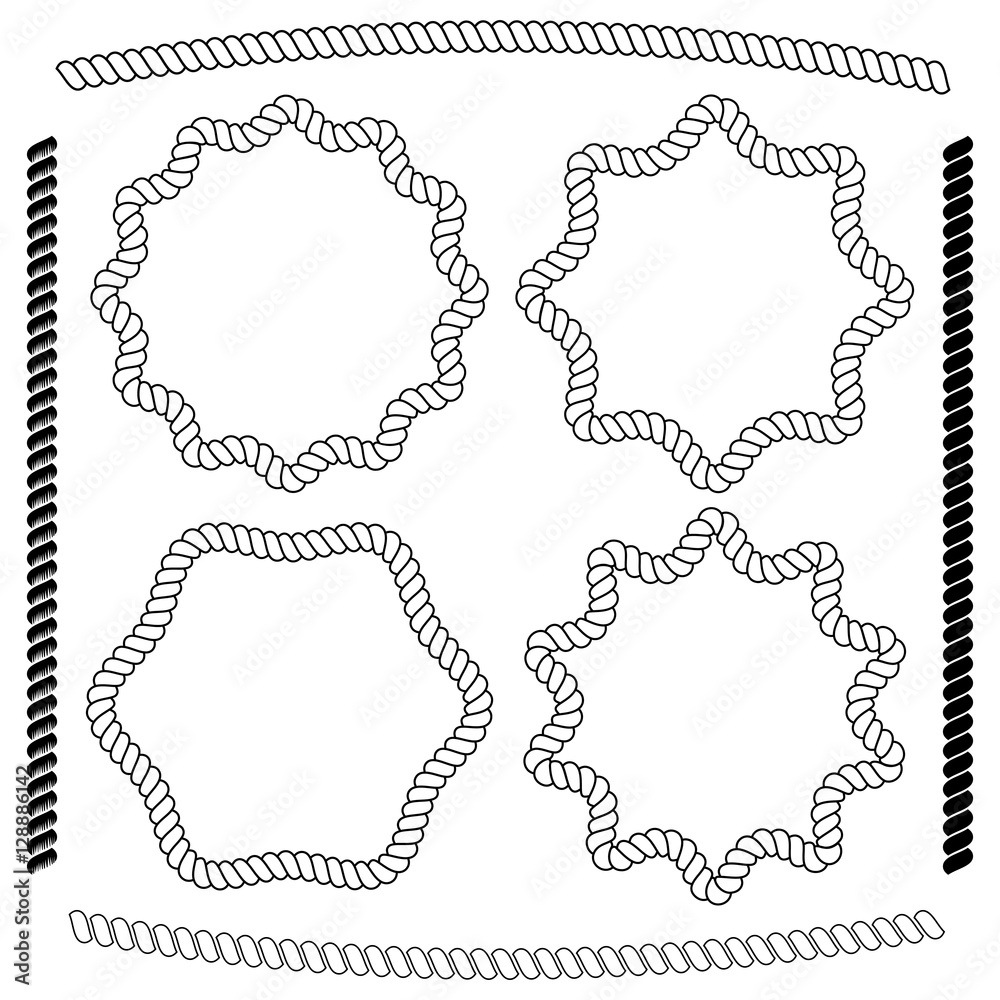 Vector set of frames hexagonal and rounded, simulating rope