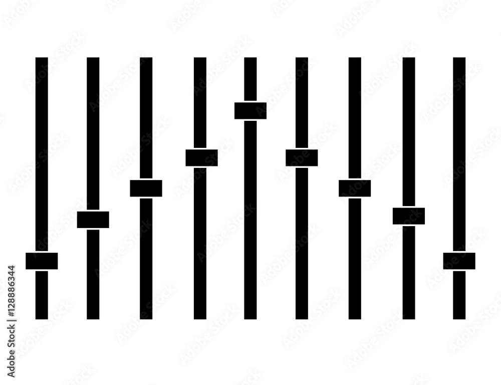 Equalizer icon vector, audio player interface, sound balance, mixer, DJ. Volume setting sign Isolated on white Equalizer icon vector, audio player interface, sound balance, mixer, DJ. Volume setting sign Isolated on white
