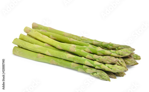 Ripe green asparagus isolated on white background