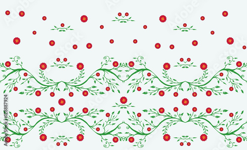 Pattern of branch, flowers and leaves on light background