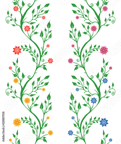 Pattern of branch, flowers and leaves on light background