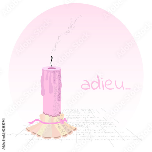Postcard with a candle and the words adieu