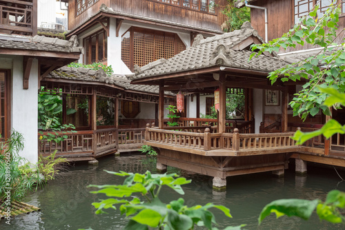 Chinese tea house and water garden in Taichung, Taiwan