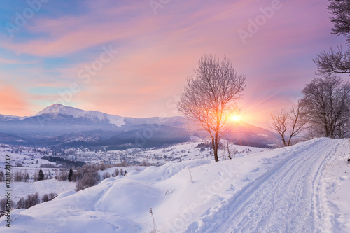 Beautiful winter landscape in the mountains. Sunrise © Ryzhkov Oleksandr