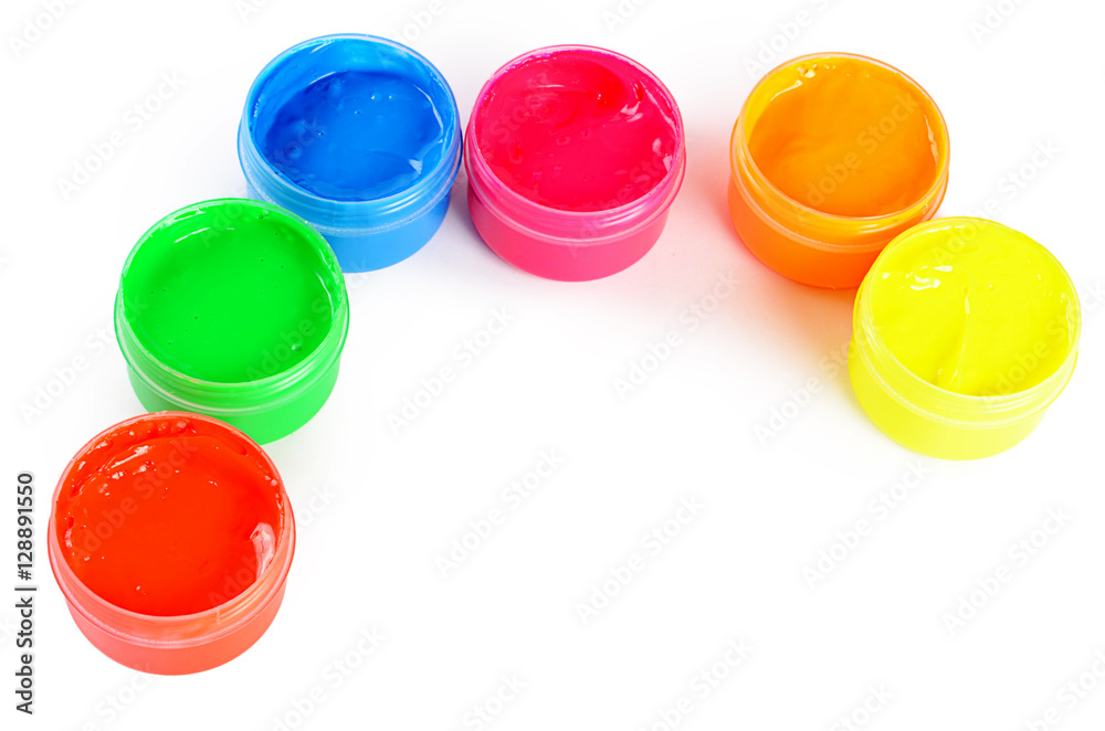 Children's colorful finger paints in jars Children's colorful finger paints in jars