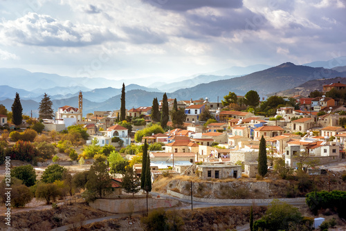 Early morning sunlight above Kato Drys village. Larnaca District, Cyprus