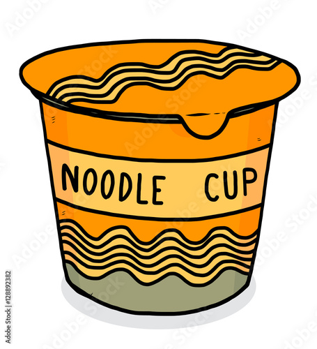 instant noodle cup package / cartoon vector and illustration, hand drawn style, isolated on white background.