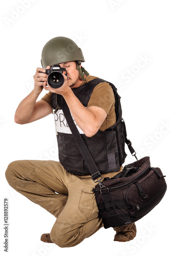 military press photographer with a professional camera.