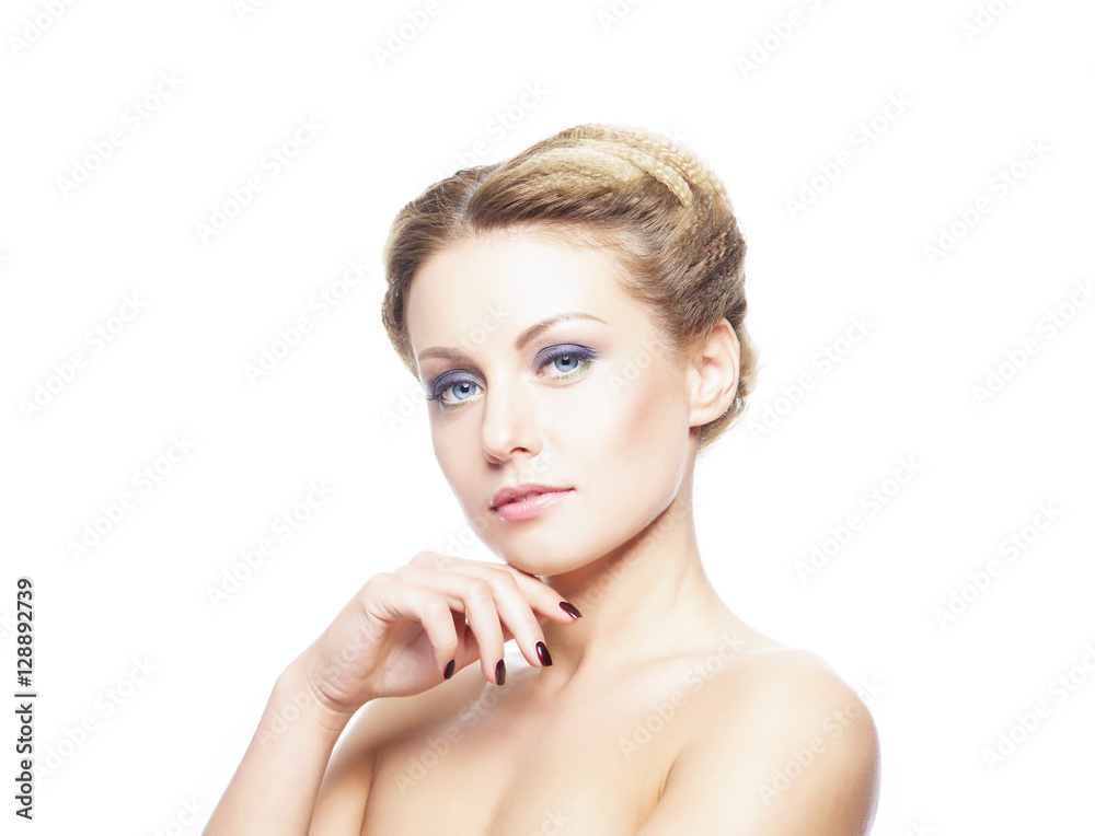 Beauty portrait of a young woman on white Beauty portrait of a young woman on white