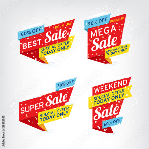 Super Sale, mega sale, happy sale, best sale. Winter set vector banners.