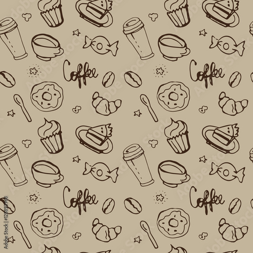 Delicious sweet vector pattern design. Hand drawn coffee pattern. © lanpochka